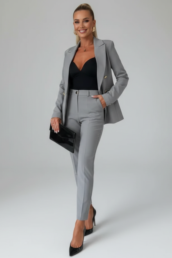 Scarlett | Women's Double Breasted Blazer Suit Set - Light Blue - Image 14