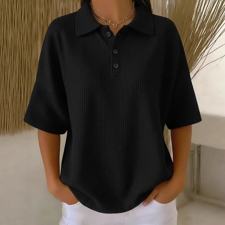 Serafina | Women's Collared Short Sleeve Polo Shirt - Red - Image 3