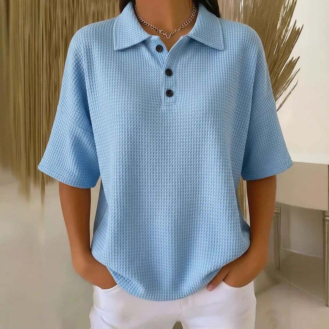 Serafina | Women's Collared Short Sleeve Polo Shirt - Red - Image 4
