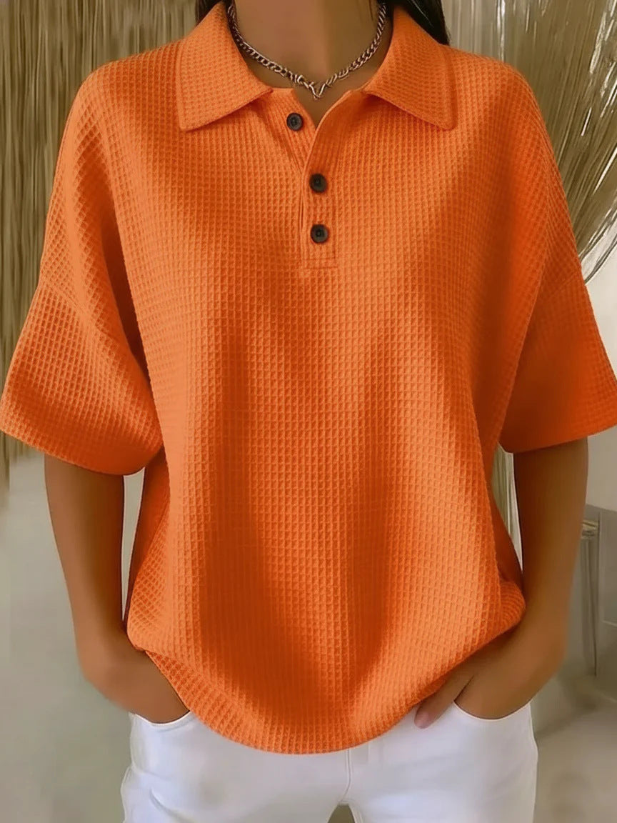 Serafina | Women's Collared Short Sleeve Polo Shirt - Red - Image 9