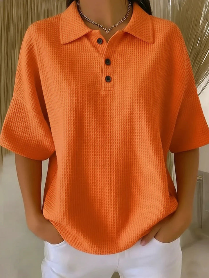 Serafina | Women's Collared Short Sleeve Polo Shirt - Red - Image 9