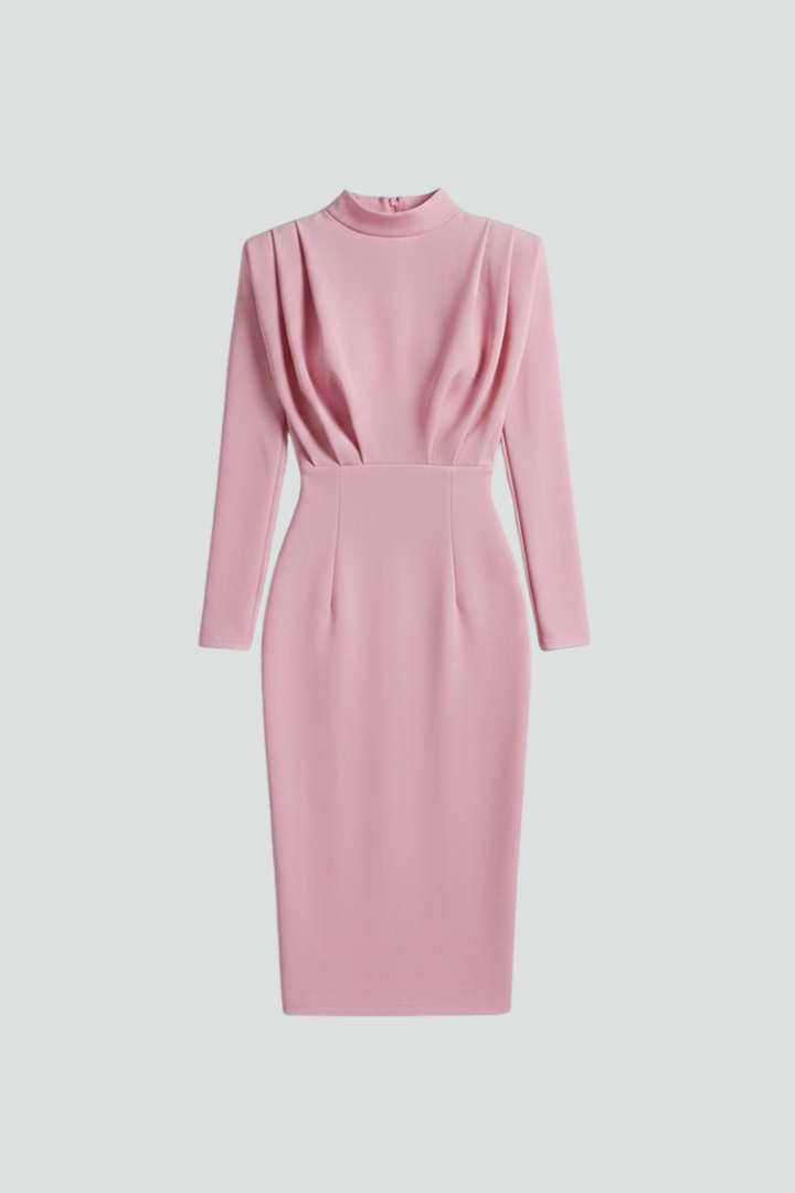 Serafina | Women's Mock Neck Long Sleeve Maxi Dress - Pink - Image 1