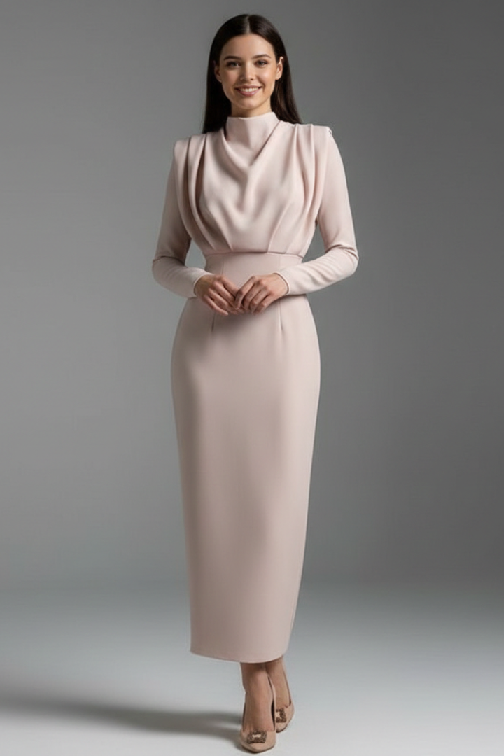 Serafina | Women's Mock Neck Long Sleeve Maxi Dress - Pink - Image 11