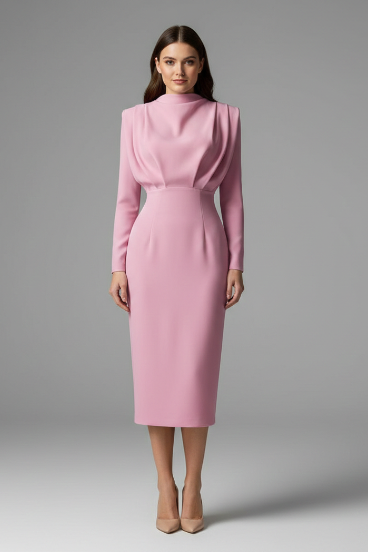 Serafina | Women's Mock Neck Long Sleeve Maxi Dress - Pink - Image 2