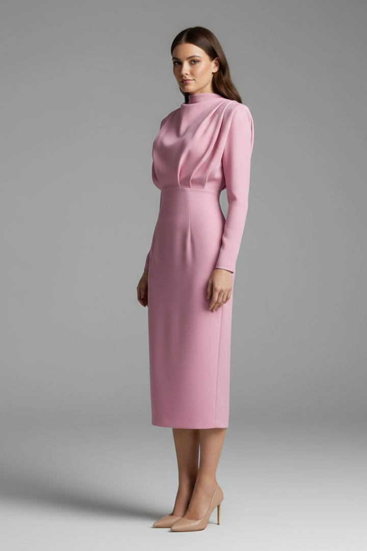 Serafina | Women's Mock Neck Long Sleeve Maxi Dress - Pink - Image 5