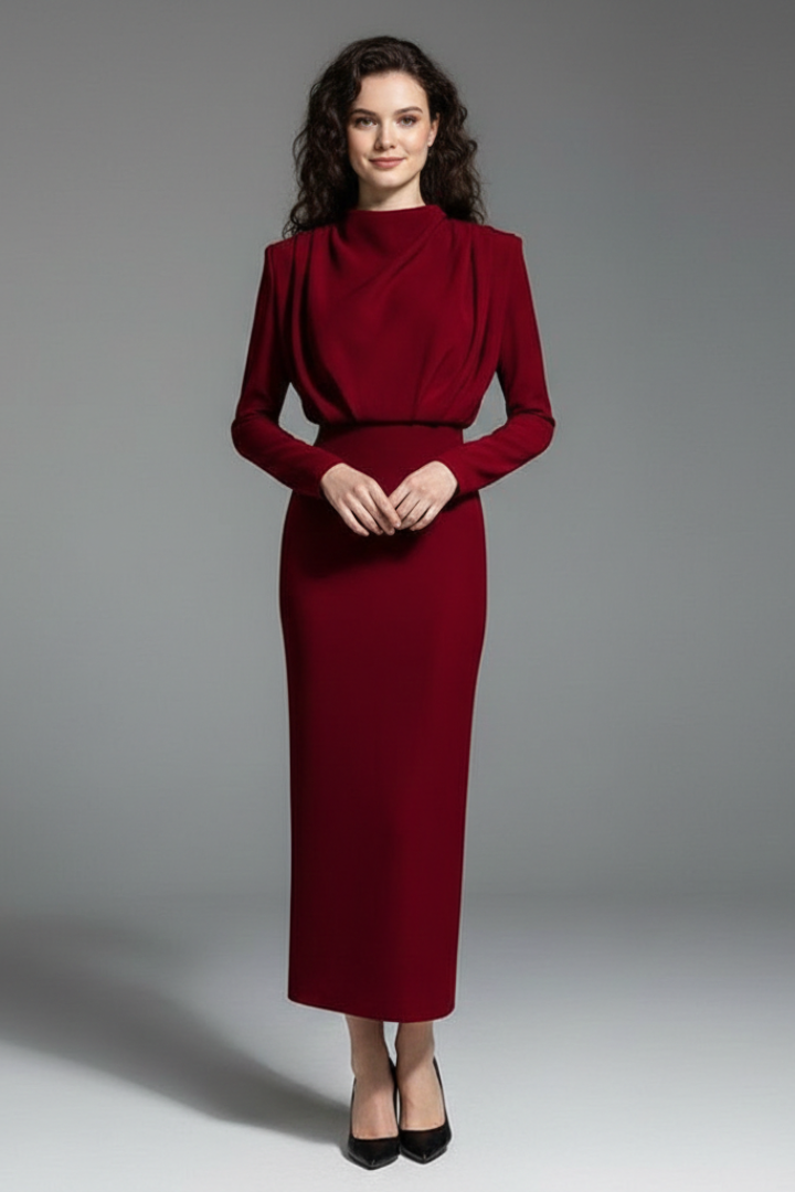Serafina | Women's Mock Neck Long Sleeve Maxi Dress - Pink - Image 6