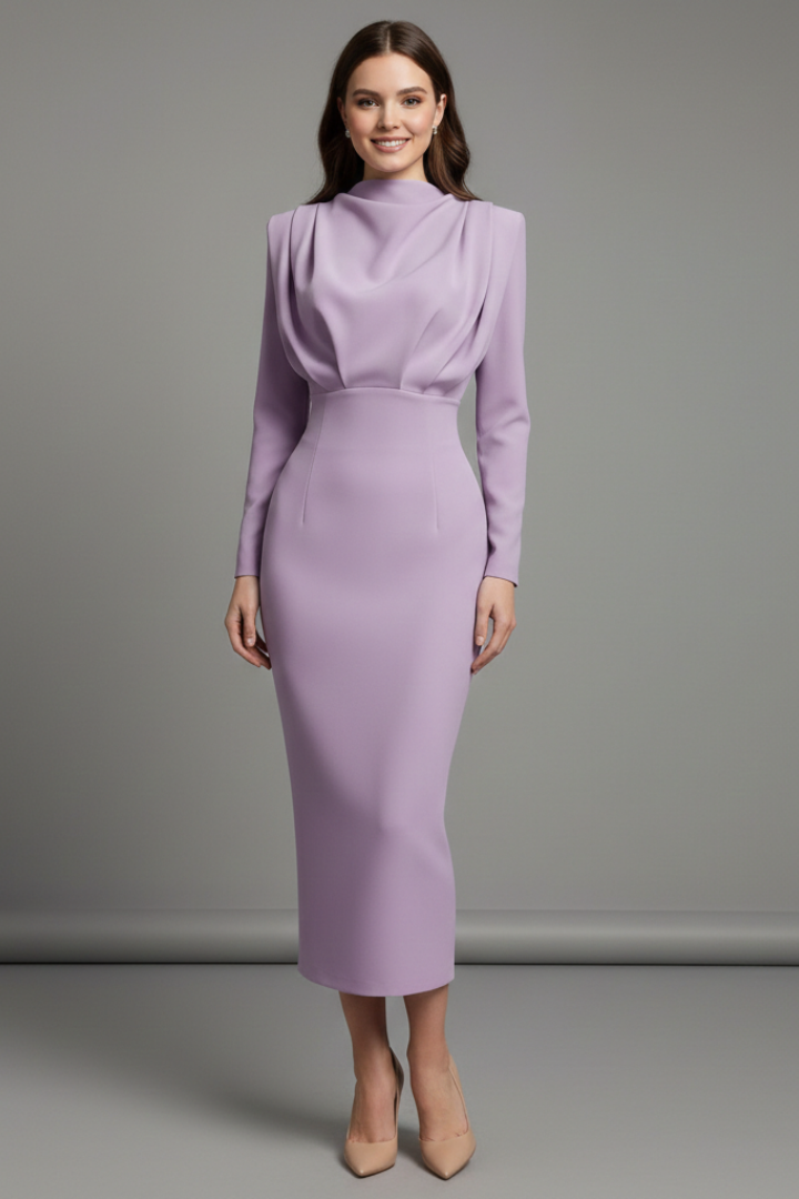 Serafina | Women's Mock Neck Long Sleeve Maxi Dress - Pink - Image 7