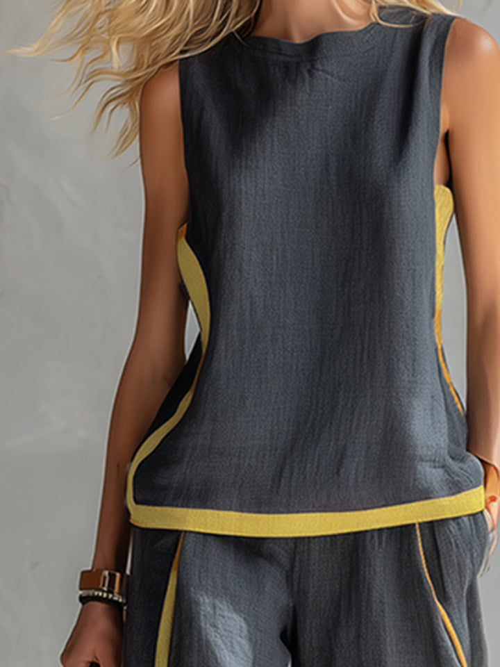 Seraphine | Women's Contrast Trim Sleeveless Two Piece Set - Grey - Image 2