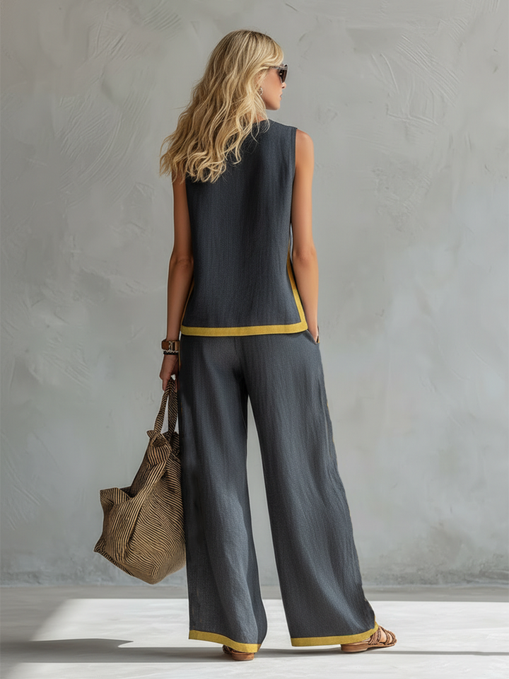 Seraphine | Women's Contrast Trim Sleeveless Two Piece Set - Grey - Image 4