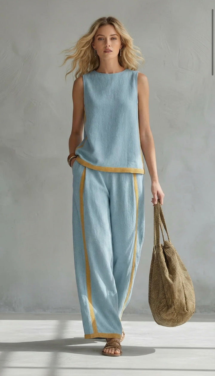 Seraphine | Women's Contrast Trim Sleeveless Two Piece Set - Grey - Image 7