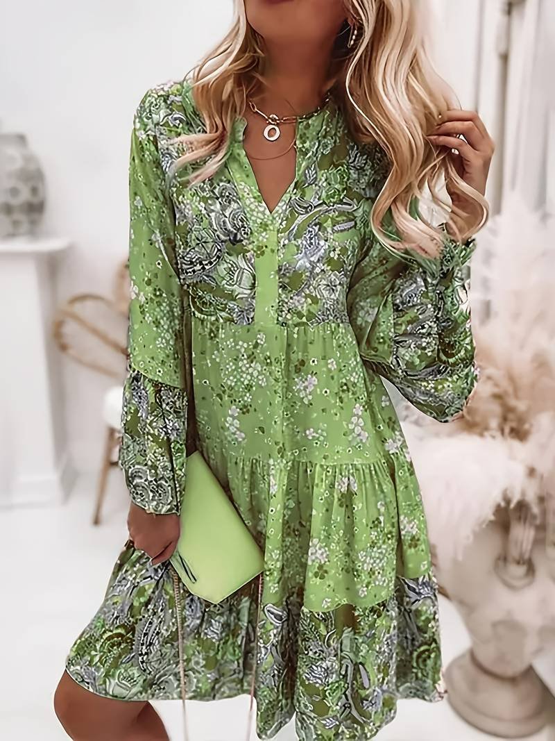 Seraphine | Women's Floral V-Neck Long Sleeve Tiered Midi Dress - Pink - Image 2