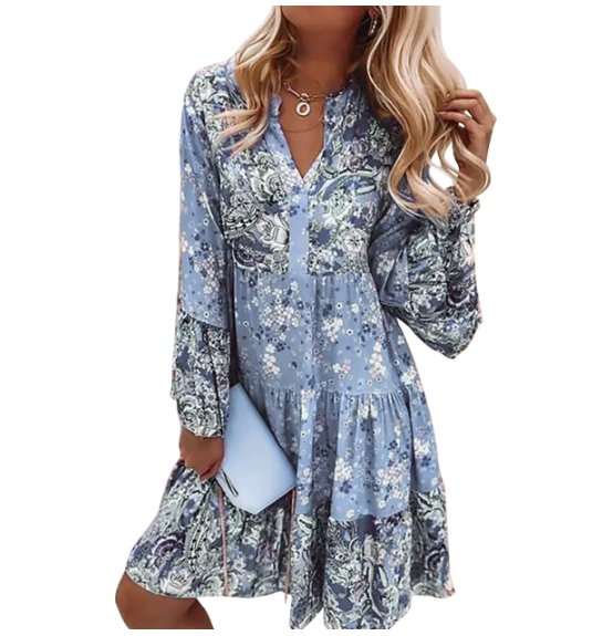 Seraphine | Women's Floral V-Neck Long Sleeve Tiered Midi Dress - Pink - Image 4