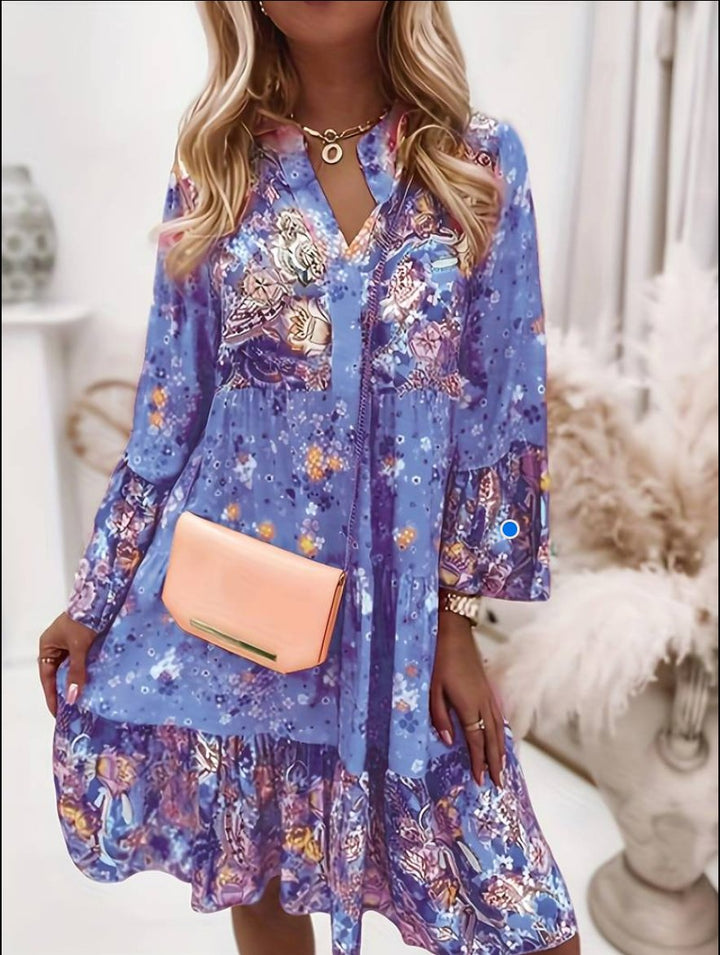 Seraphine | Women's Floral V-Neck Long Sleeve Tiered Midi Dress - Pink - Image 5