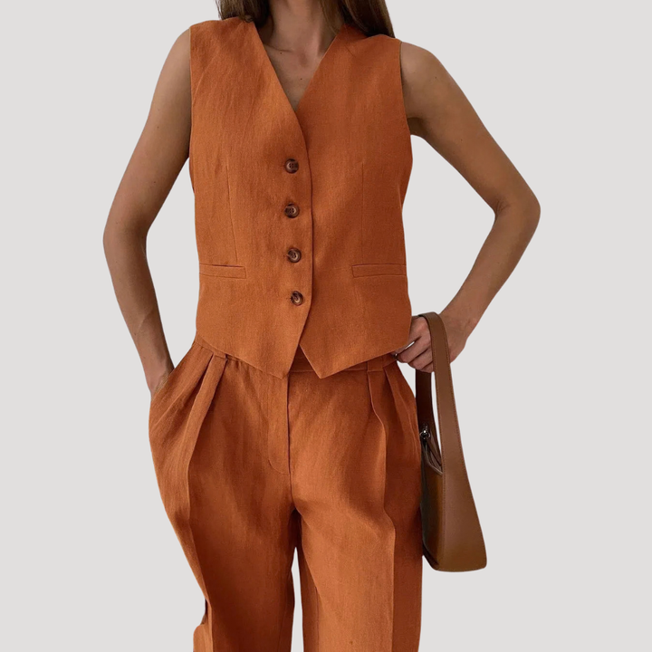 Seraphine | Women's Sleeveless Waistcoat Wide Leg Pant Set - Orange - Image 1