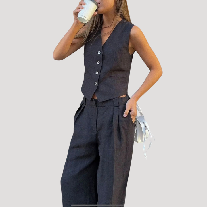 Seraphine | Women's Sleeveless Waistcoat Wide Leg Pant Set - Orange - Image 10