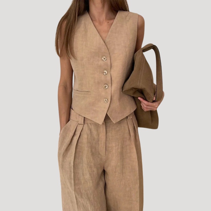 Seraphine | Women's Sleeveless Waistcoat Wide Leg Pant Set - Orange - Image 4