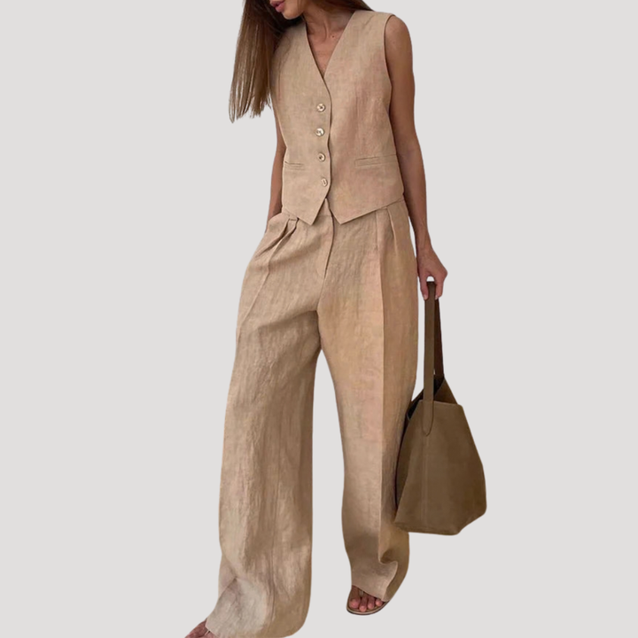 Seraphine | Women's Sleeveless Waistcoat Wide Leg Pant Set - Orange - Image 5