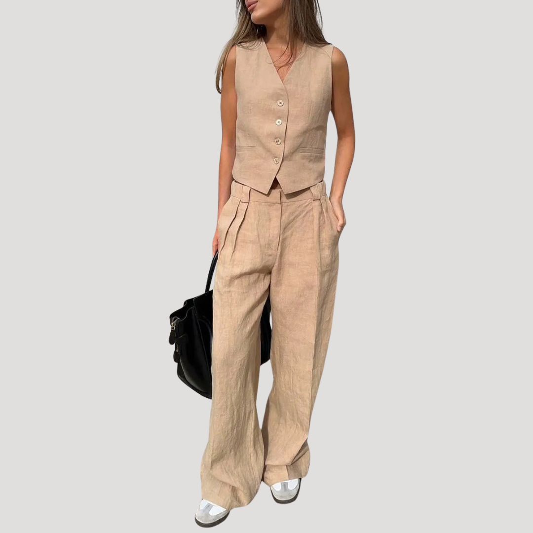 Seraphine | Women's Sleeveless Waistcoat Wide Leg Pant Set - Orange - Image 6