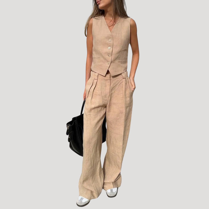 Seraphine | Women's Sleeveless Waistcoat Wide Leg Pant Set - Orange - Image 6