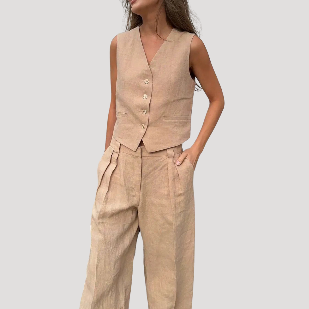 Seraphine | Women's Sleeveless Waistcoat Wide Leg Pant Set - Orange - Image 7