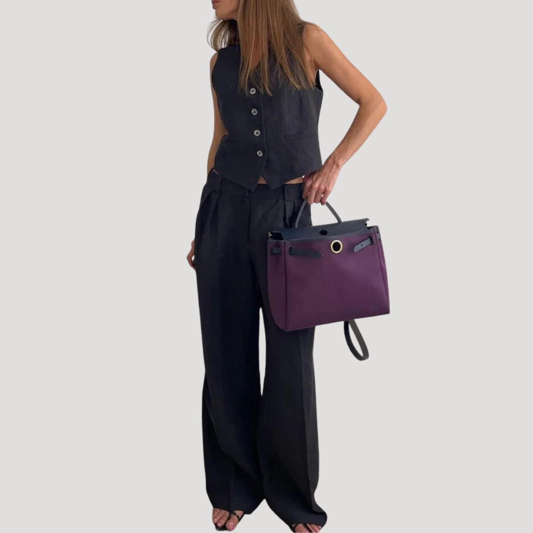 Seraphine | Women's Sleeveless Waistcoat Wide Leg Pant Set - Orange - Image 9