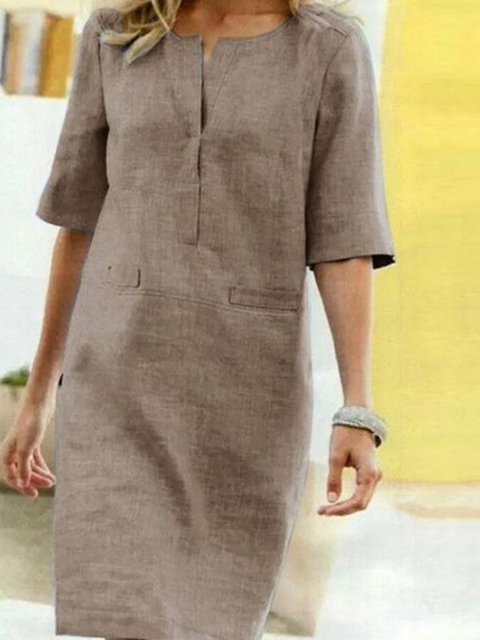 Seraphine | Women's Split Neck 3/4 Sleeve Shift Dress - Light Blue - Image 2