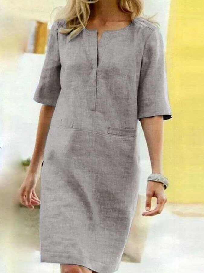Seraphine | Women's Split Neck 3/4 Sleeve Shift Dress - Light Blue - Image 3