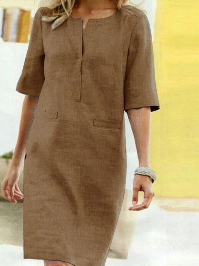 Seraphine | Women's Split Neck 3/4 Sleeve Shift Dress - Light Blue - Image 5