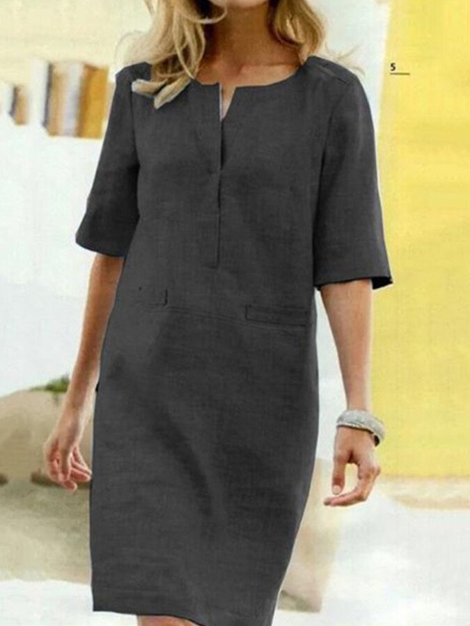 Seraphine | Women's Split Neck 3/4 Sleeve Shift Dress - Light Blue - Image 6