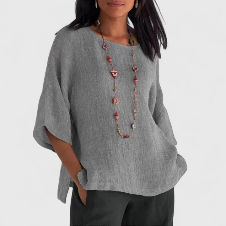 Serena | Women's Round Neck 3/4 Sleeve Blouse - Grey - Image 1