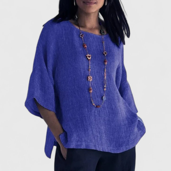 Serena | Women's Round Neck 3/4 Sleeve Blouse - Grey - Image 2