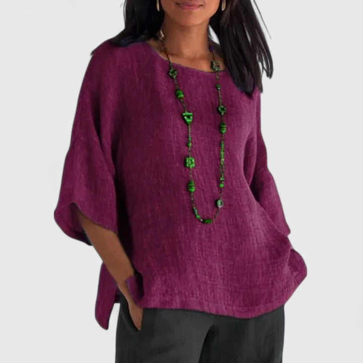 Serena | Women's Round Neck 3/4 Sleeve Blouse - Grey - Image 3