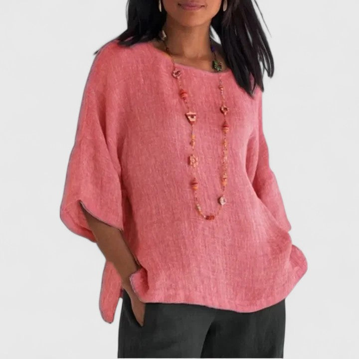 Serena | Women's Round Neck 3/4 Sleeve Blouse - Grey - Image 4