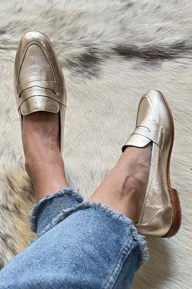 Sienna | Women's Gold Metallic Slip-On Loafers - Gold - Image 1