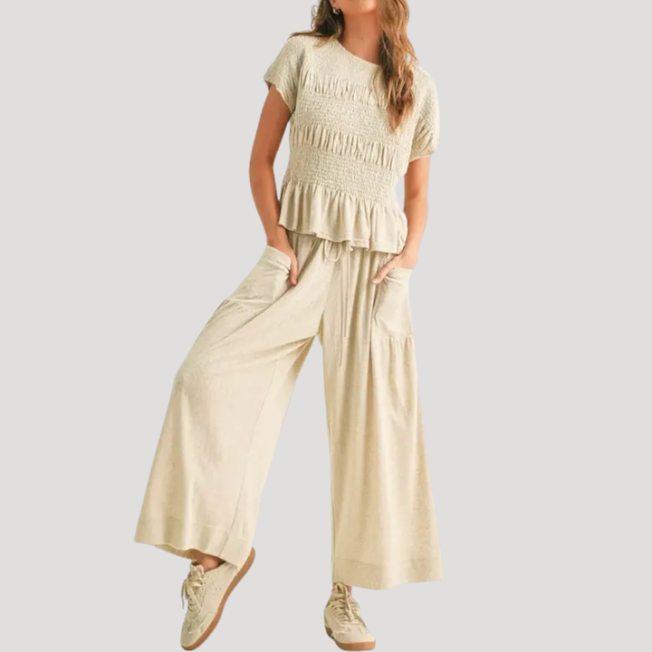 Sienna | Women's Peplum Top Wide Leg Pants Set - Black - Image 3