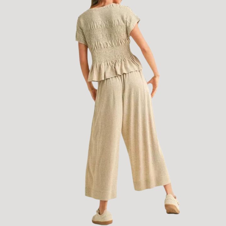 Sienna | Women's Peplum Top Wide Leg Pants Set - Black - Image 4