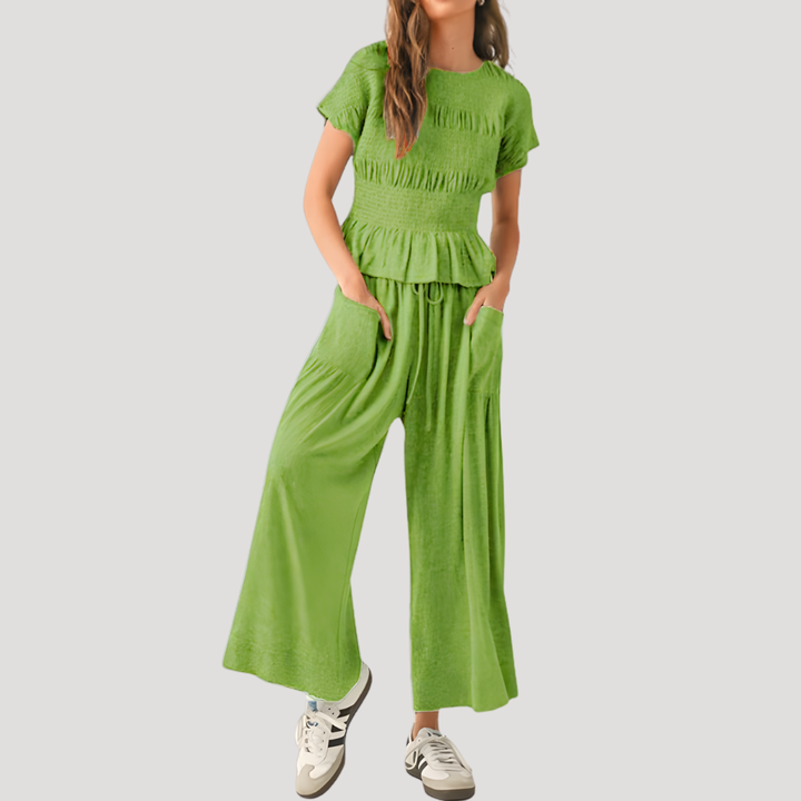 Sienna | Women's Peplum Top Wide Leg Pants Set - Black - Image 5