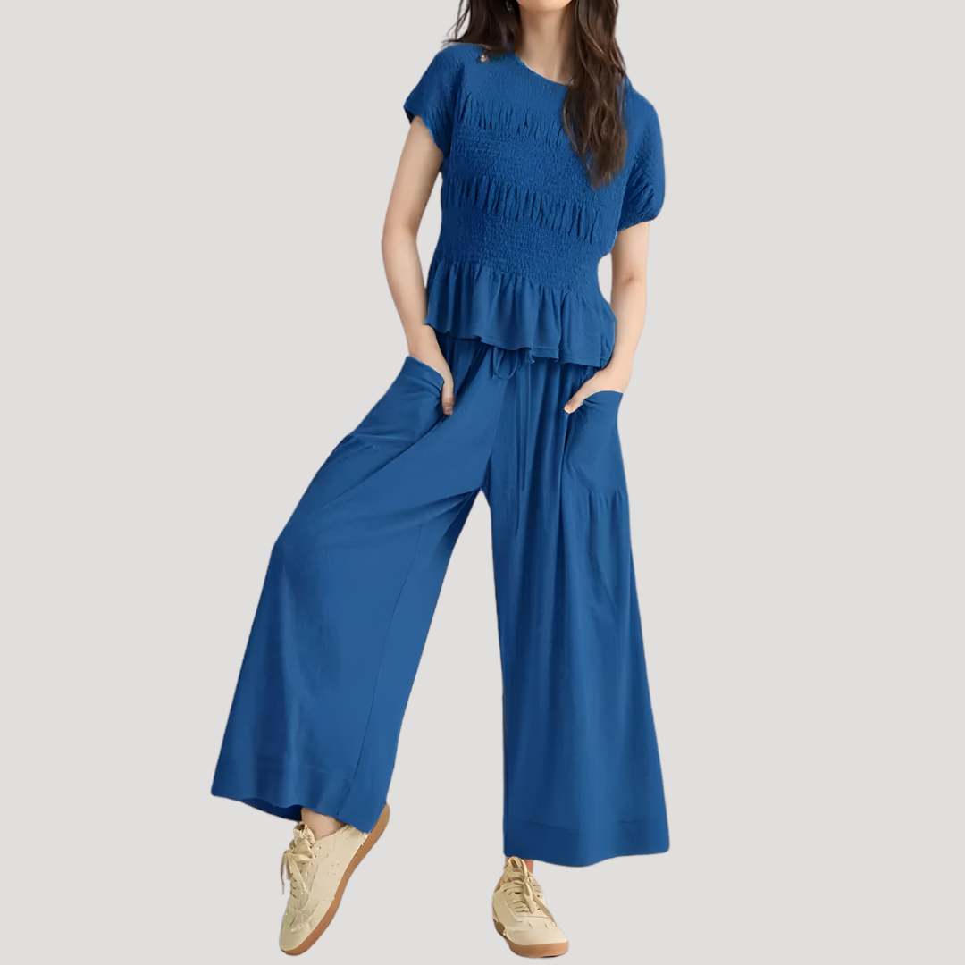 Sienna | Women's Peplum Top Wide Leg Pants Set - Black - Image 6