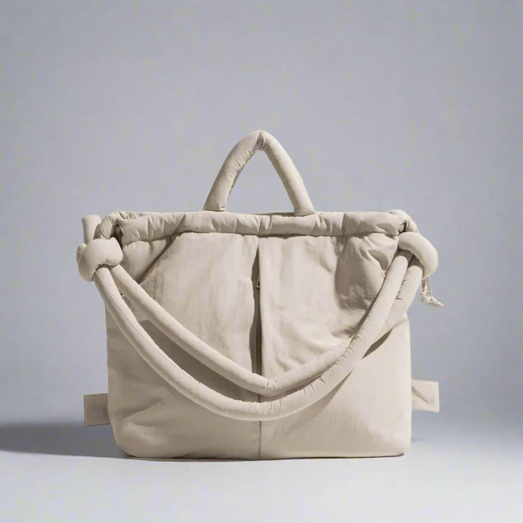 Sienna | Women's Quilted Puffer Tote Bag - Beige - Image 1