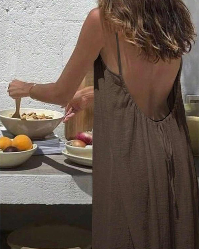 Sloane | Women's Sleeveless Cami Maxi Dress - Beige - Image 12