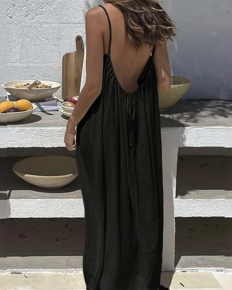 Sloane | Women's Sleeveless Cami Maxi Dress - Beige - Image 19