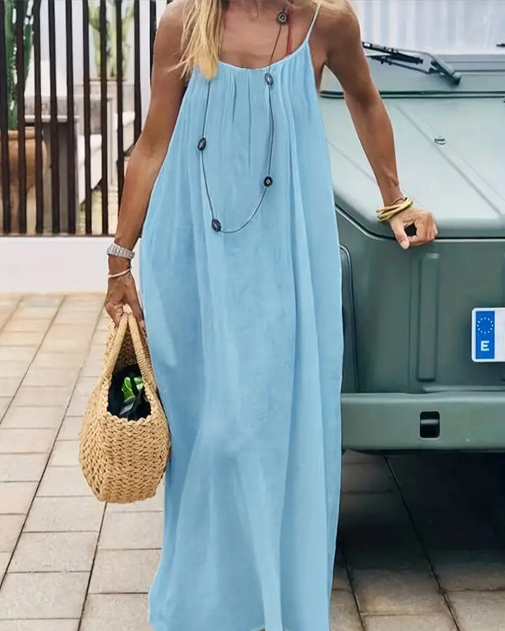 Sloane | Women's Sleeveless Cami Maxi Dress - Beige - Image 7