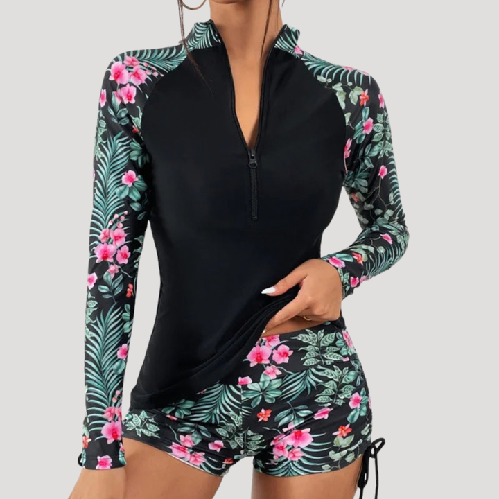 Solange | Women's Floral Long Sleeve Two Piece Swimsuit - Floral - Image 1
