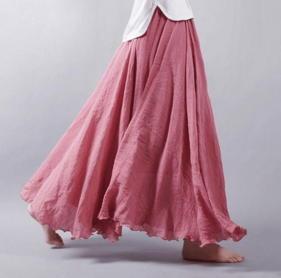 Solange | Women's Flowy Boho Maxi Skirt - Dark Pink - Image 6