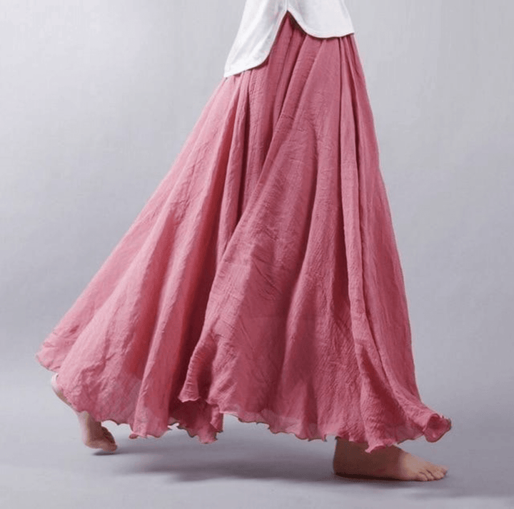 Solange | Women's Flowy Boho Maxi Skirt - Dark Pink - Image 6