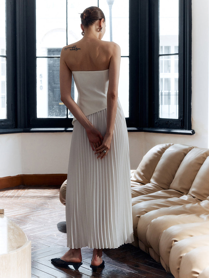 Vienna | Women's Strapless Pleated Maxi Dress with Side Split