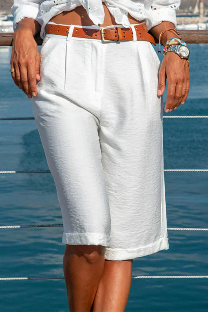 Sonara | Women's High Waist Pleated Bermuda Shorts - White - Image 1