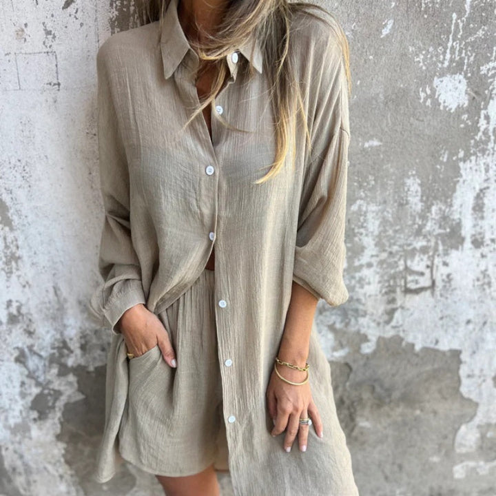 Funa | Women's Two-Piece Button-Up Shirt and Pants Set