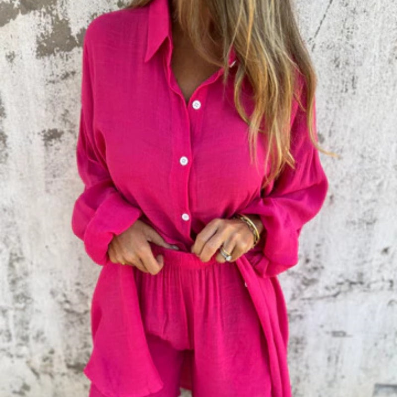 Funa | Women's Two-Piece Button-Up Shirt and Pants Set