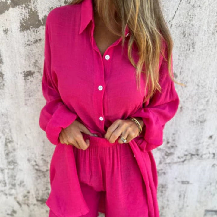 Funa | Women's Two-Piece Button-Up Shirt and Pants Set